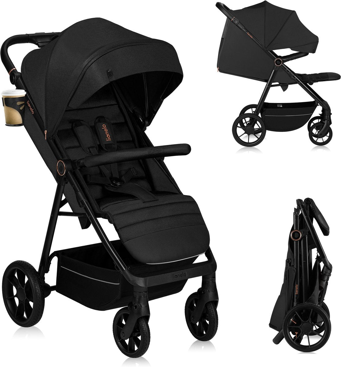 Lionelo Mira pram buggy - stroller - for children up to 22 kg - front wheels 360° - adjustable backrest handle - waterproof XXL awning with UPF50+ - 5-point harness - large off-road wheels - full shock absorption - compactly foldable-0