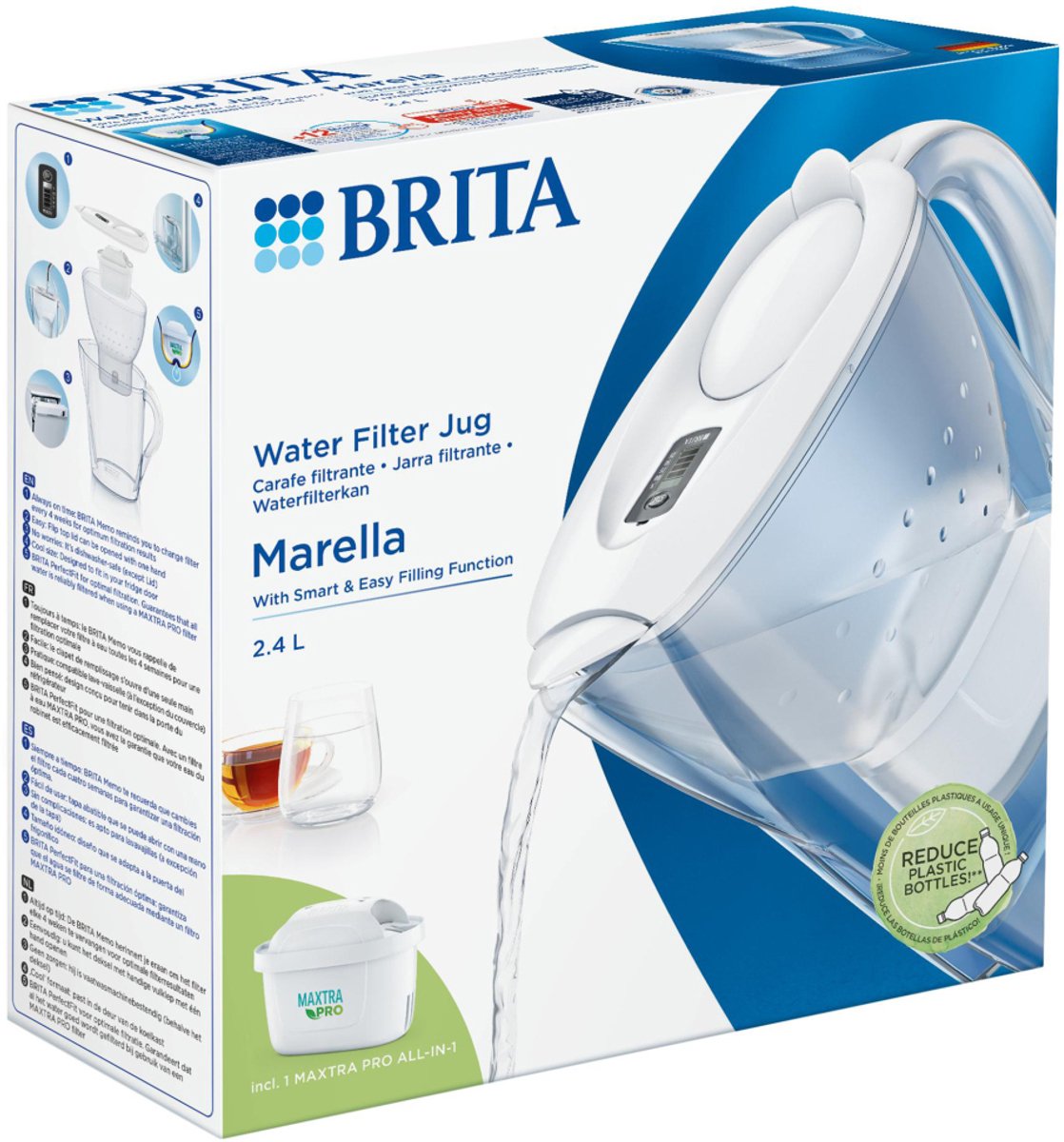 Brita - water filter jug - marella cool - 2.4l - white - incl. 1 maxtra pro all-in-1 filter cartridge-0