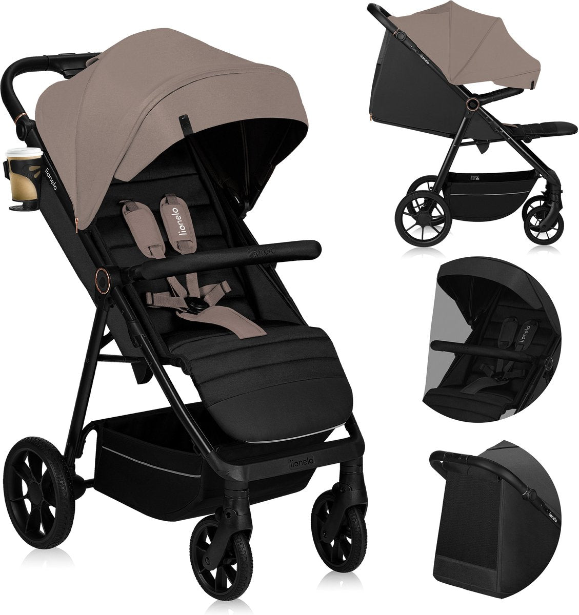 Lionelo Mira pram - stroller - for children up to 22 kg - front wheels 360° - adjustable backrest handle - waterproof XXL awning with UPF50+ - 5-point harness - large off-road wheels - full shock absorption - compactly foldable-0