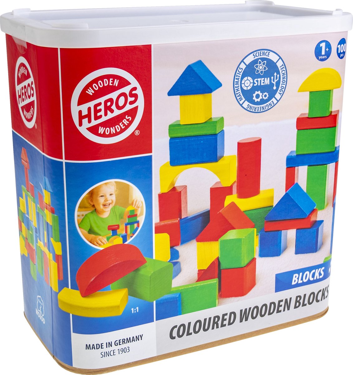 Heros wooden blocks colored - blocks - 100 building blocks - large set - FSC wood - made in Germany - creative building - from 1 year-0