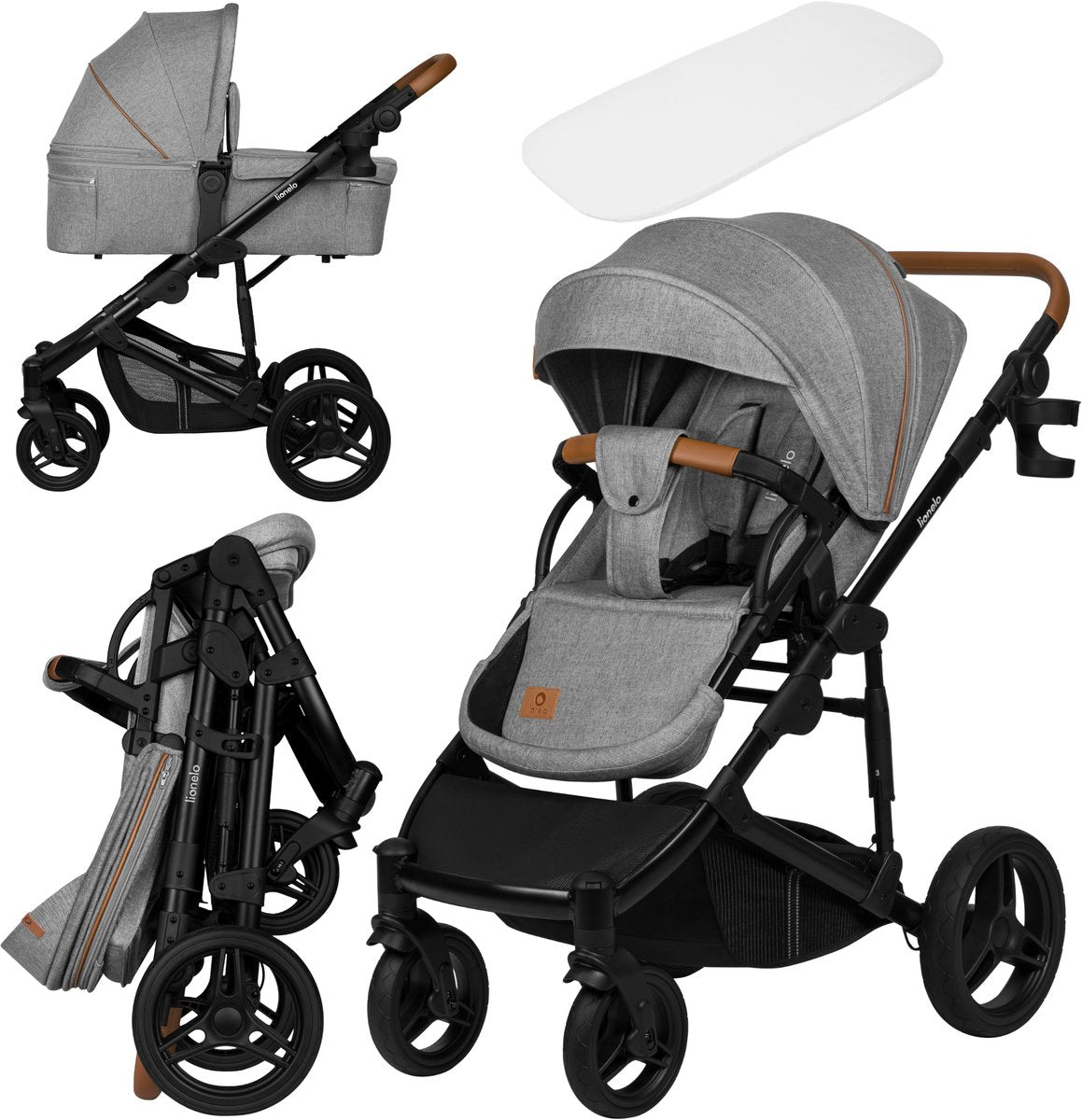 Lionelo mari tour 2in1 stroller - all-terrain 27 cm wheels - 3D panoramic ventilation - central suspension with 3 positions - memory buttons - one-handed release - UPF50+ waterproof hood - comfort mattress with cotton - portable travel cot (up t-0