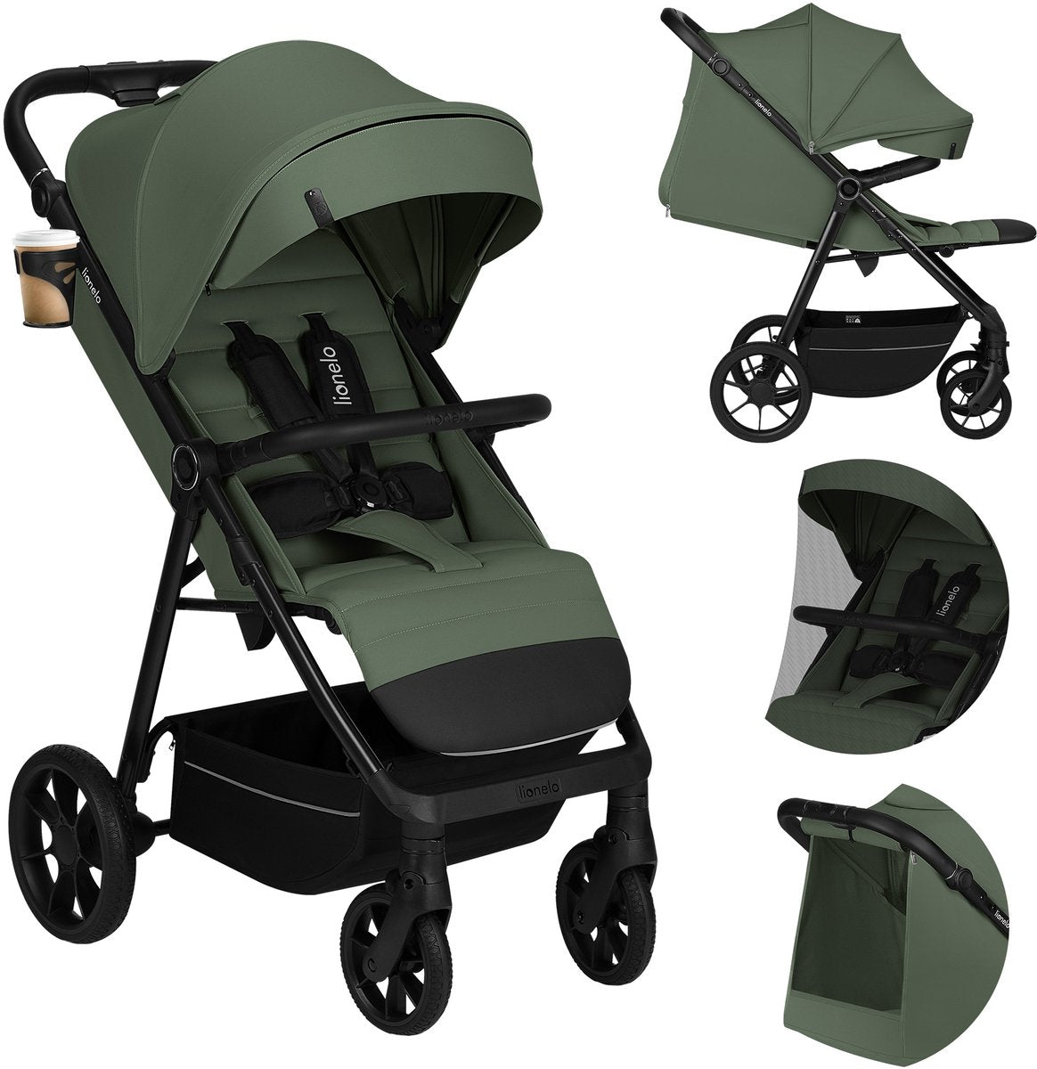 Lionelo Iva - stroller buggy premium - 6 months 4 years (up to 22 kg) - 360° swivel wheels with suspension - magnetic belt - XXL sun canopy UPF50 - adjustable backrest, footrest push handle - large shopping basket - city terrain - stroller-0