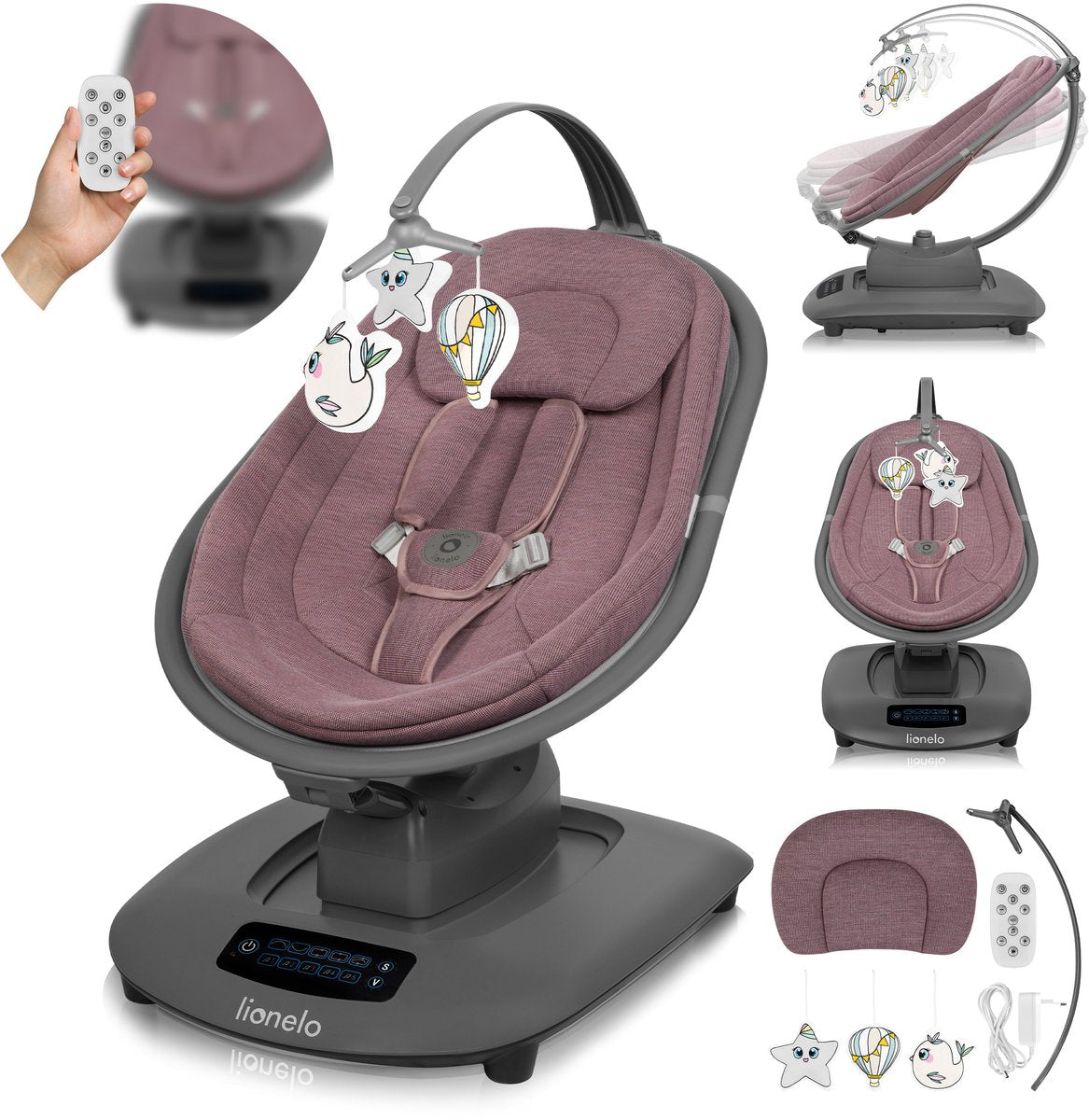 Lionelo blossom electric rocking chair - 5 rocking positions - breathable bamboo fabric - remote control - 5 melodies nature sounds - rocking chair for babies - stepless adjustment - 5-point belt - suitable for up to 9 kg-0