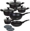 Klausberg 7244 pan set - 12-piece - marble ceramic coating - forged aluminum - cool touch - suitable for induction all heat sources - black-0