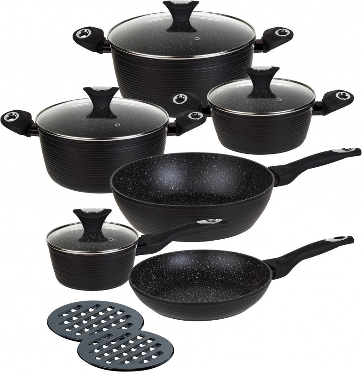 Klausberg 7244 pan set - 12-piece - marble ceramic coating - forged aluminum - cool touch - suitable for induction all heat sources - black-0