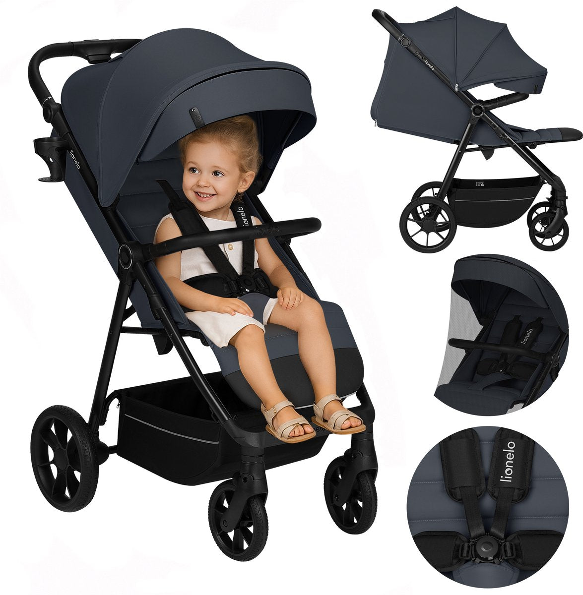 Lionelo Iva - stroller buggy premium - 6 months 4 years (up to 22 kg) - 360° swivel wheels with suspension - magnetic belt - XXL sun canopy UPF50 - adjustable backrest, footrest push handle - large shopping basket - city terrain - stroller-0