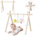 Lionelo anis – baby gym wood play arch – foldable Montessori play trapeze – beech wood, removable hangers – activity center for babies newborns-0