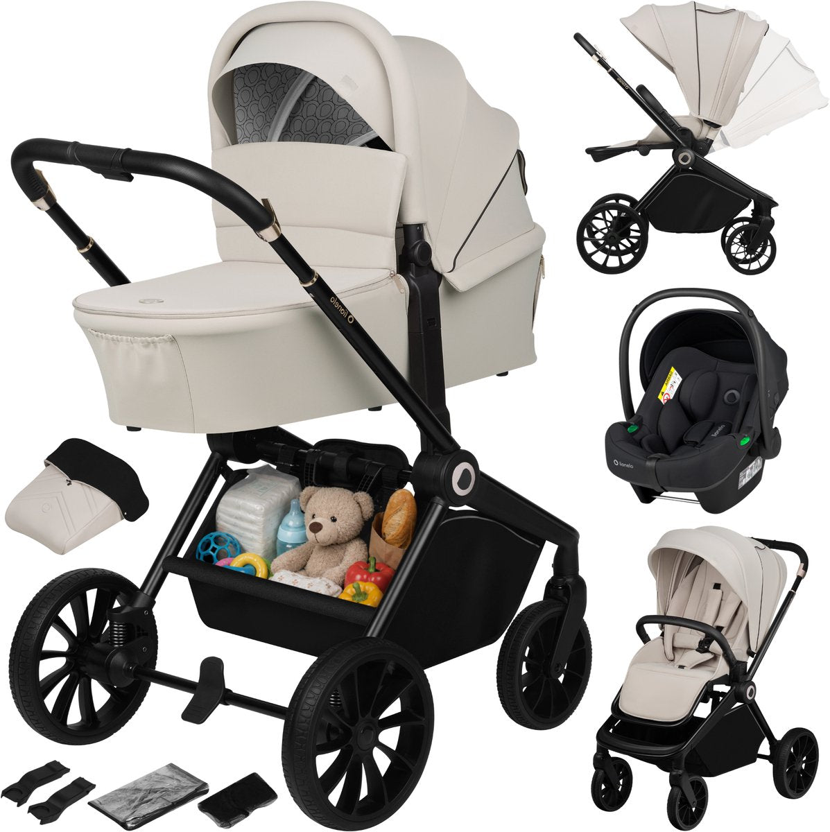 Lionelo mika plus - stroller 3in1 - xxl set - incl. i-size car seat - versatile and all year round - large wheels - up to 22kg - one-handed operation - for all types of terrain - accessory set-0