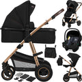 Lionelo amber stroller 3 in 1 - travel cot + buggy + car seat - pneumatic tires, full suspension - comfortable baby mattress - quickly foldable - diaper bag - rain cover - mosquito net - from birth to 4 years (0-22 kg)-0