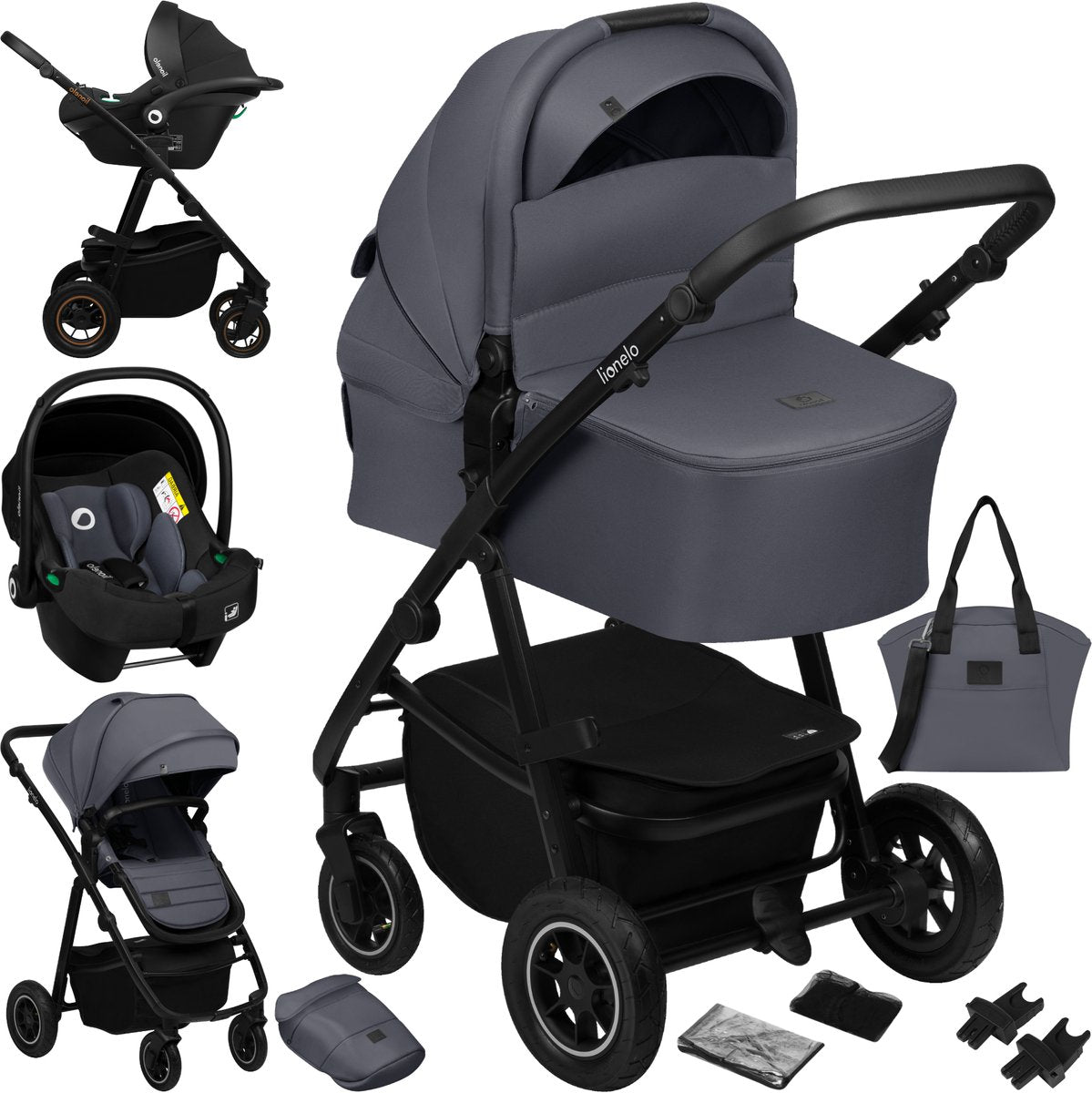Lionelo Amber Plus 3-in-1 stroller - carrycot, stroller car seat - XXL ventilation - all-terrain wheels - UPF50+ - universal adapters - premium fabrics - from birth to 4 years-0