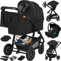 Lionelo bianka stroller 3 in 1 - carrycot + stroller + car seat - large pneumatic tires, full suspension - foldable - adjustable push bar - buggy reversible seat - 0-22kg - accessory set - black-0