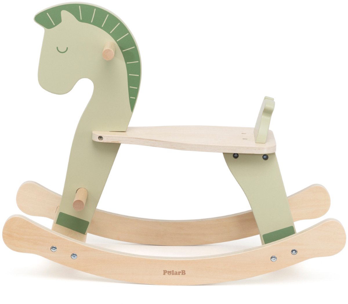 PolarB houten hobbelpaard – met rugleuning, handvatten & voetsteunen – groen-0