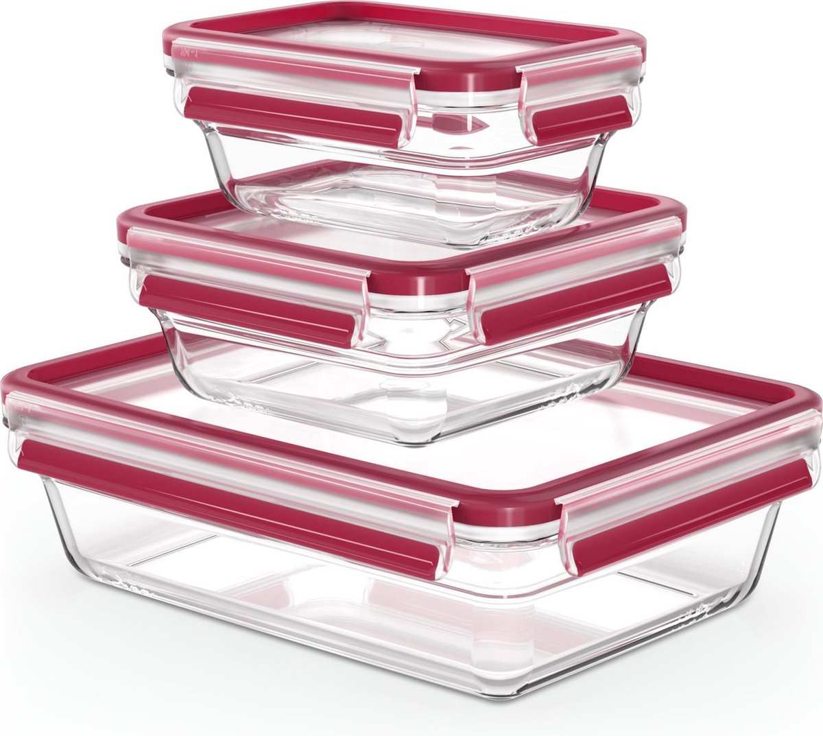 Tefal masterseal glass - food storage box set - 3-piece - glass - suitable for oven-0