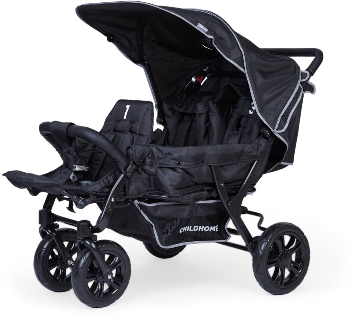 Childhome triplet stroller – 3 seats – black – including rain cover sun hoods – 132x85x104 cm-0