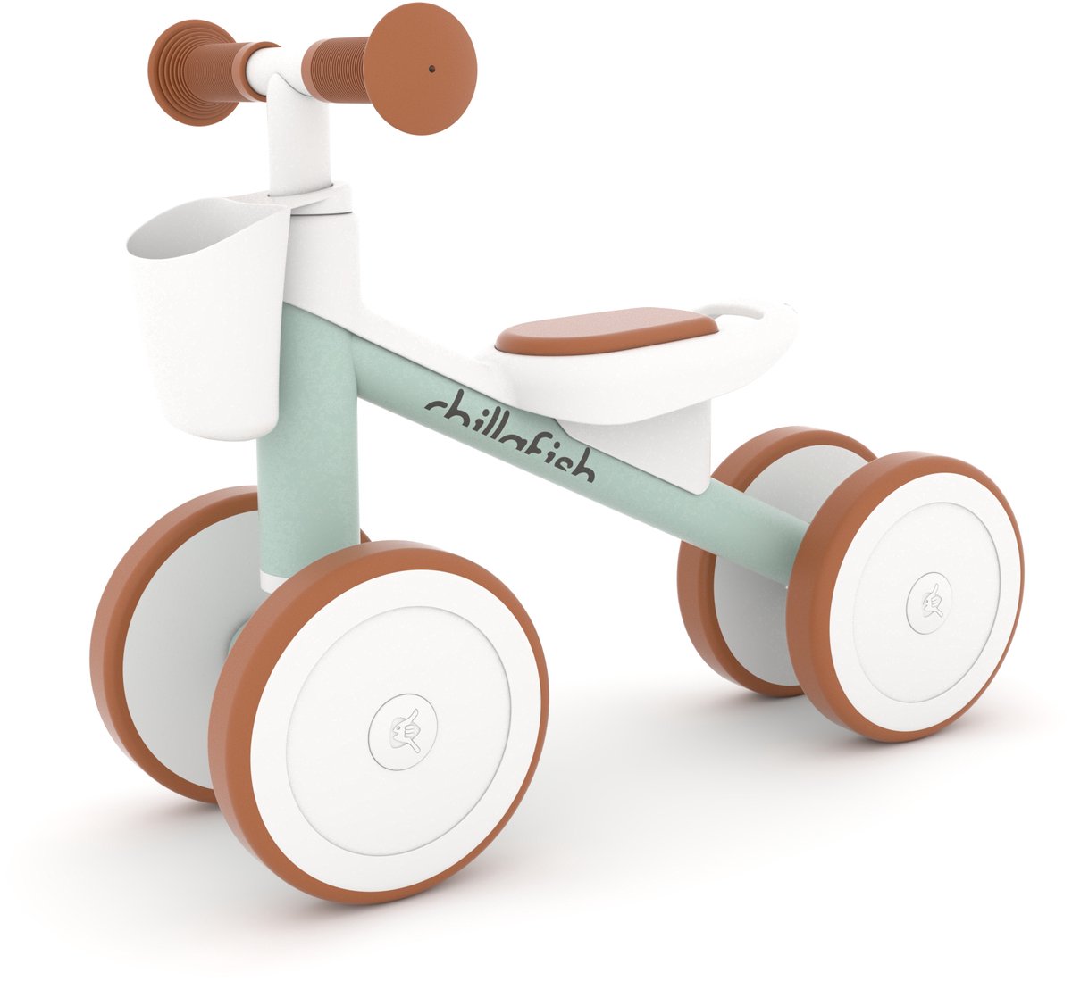 Chillafish balance bike 1 year for boys and girls - walker for toddlers - green and brown - lightweight with adjustable handlebars - silent anti-slip tires for indoors and outdoors - quadi model-0