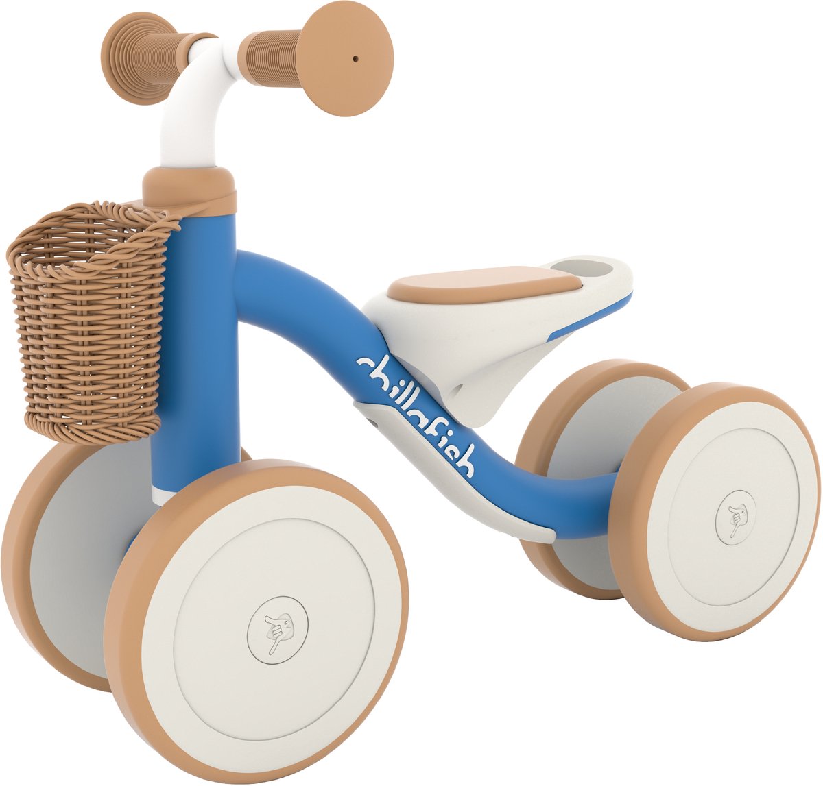 Chillafish balance bike 1 year for boys and girls with basket - walker for toddlers up to 3 years - blue - lightweight car with handle for carrying - silent anti-slip tires for indoors and outdoors - stable with 4 wheels - model cruzi-0