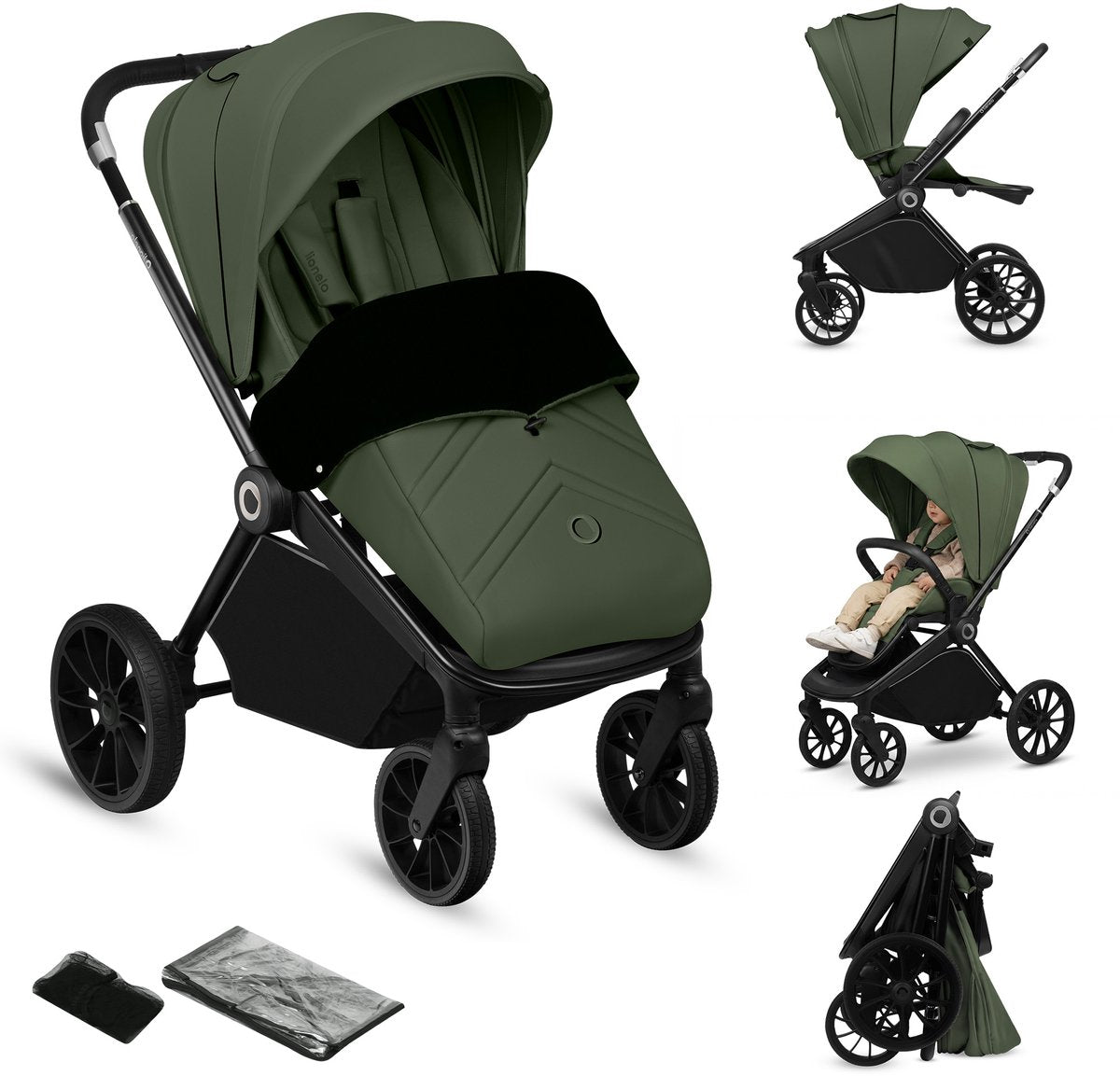 Lionelo mika plus stroller - all-terrain wheels - lightweight - adjustable seat - XXL hood with UPF 50+ - compact foldable - including accessories-0
