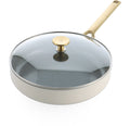 Bk sublime sauté pan 28cm with lid - 3.6l - pfas-free non-stick coating - sauté pan induction - ceramic pan - oven safe up to 220°c - with glass lid - cream-0
