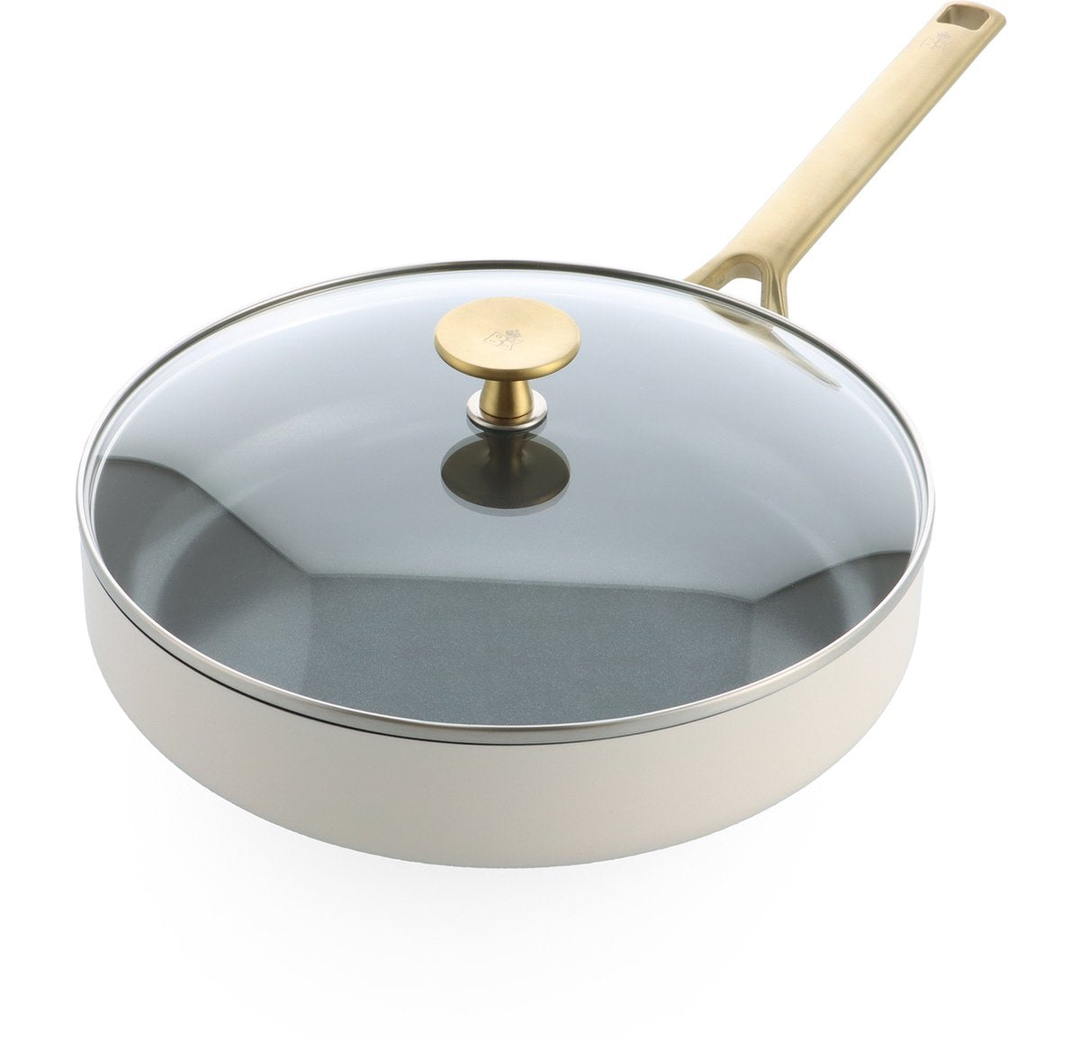 Bk sublime sauté pan 28cm with lid - 3.6l - pfas-free non-stick coating - sauté pan induction - ceramic pan - oven safe up to 220°c - with glass lid - cream-0