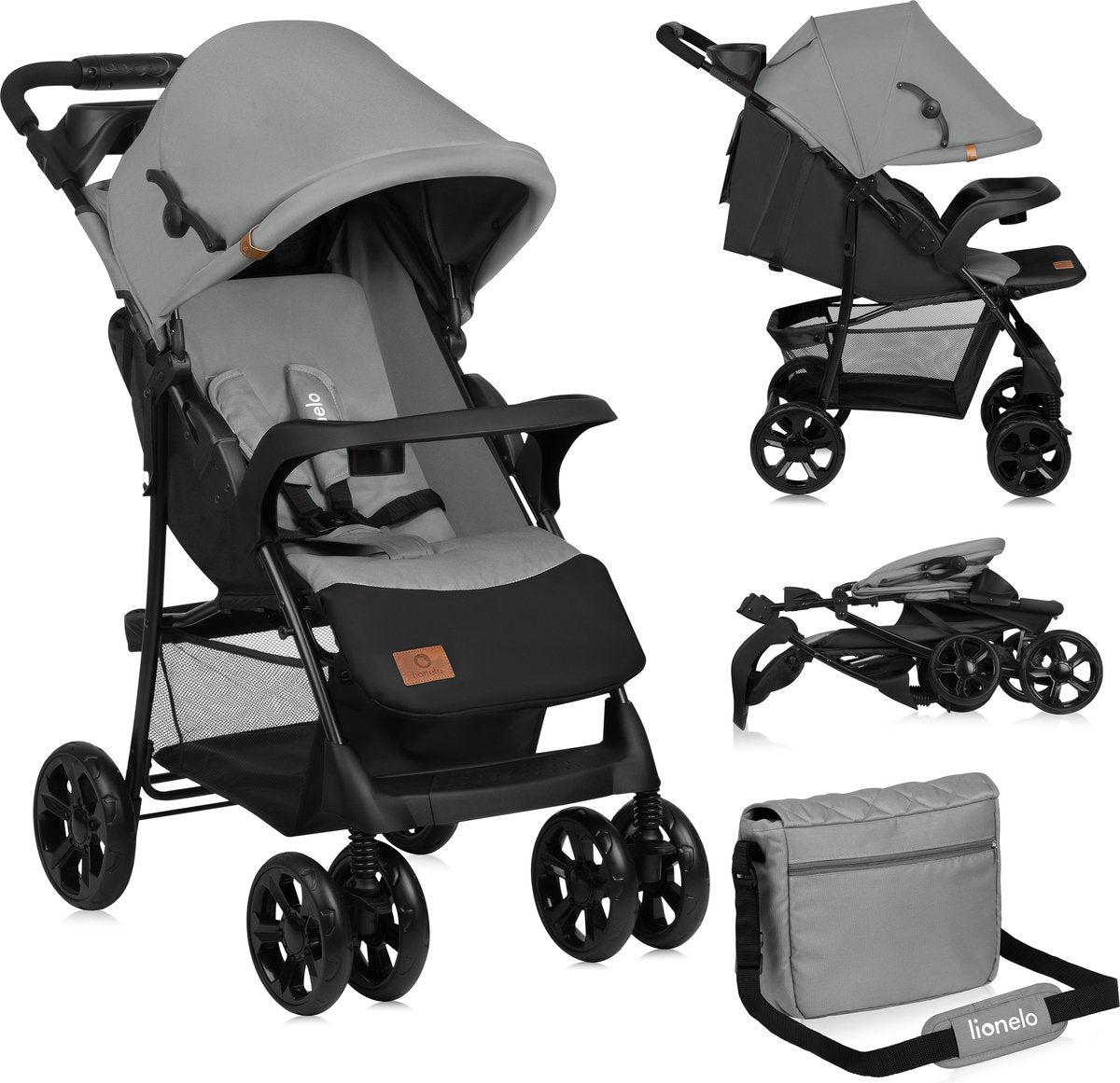 Lionelo emma plus - buggy - light and durable stroller - 5-point belt - backrest adjustment to lying position - extended canopy with window - large basket - practical bag and organizer - shock absorbers - suitable for children up to 15 kg-0