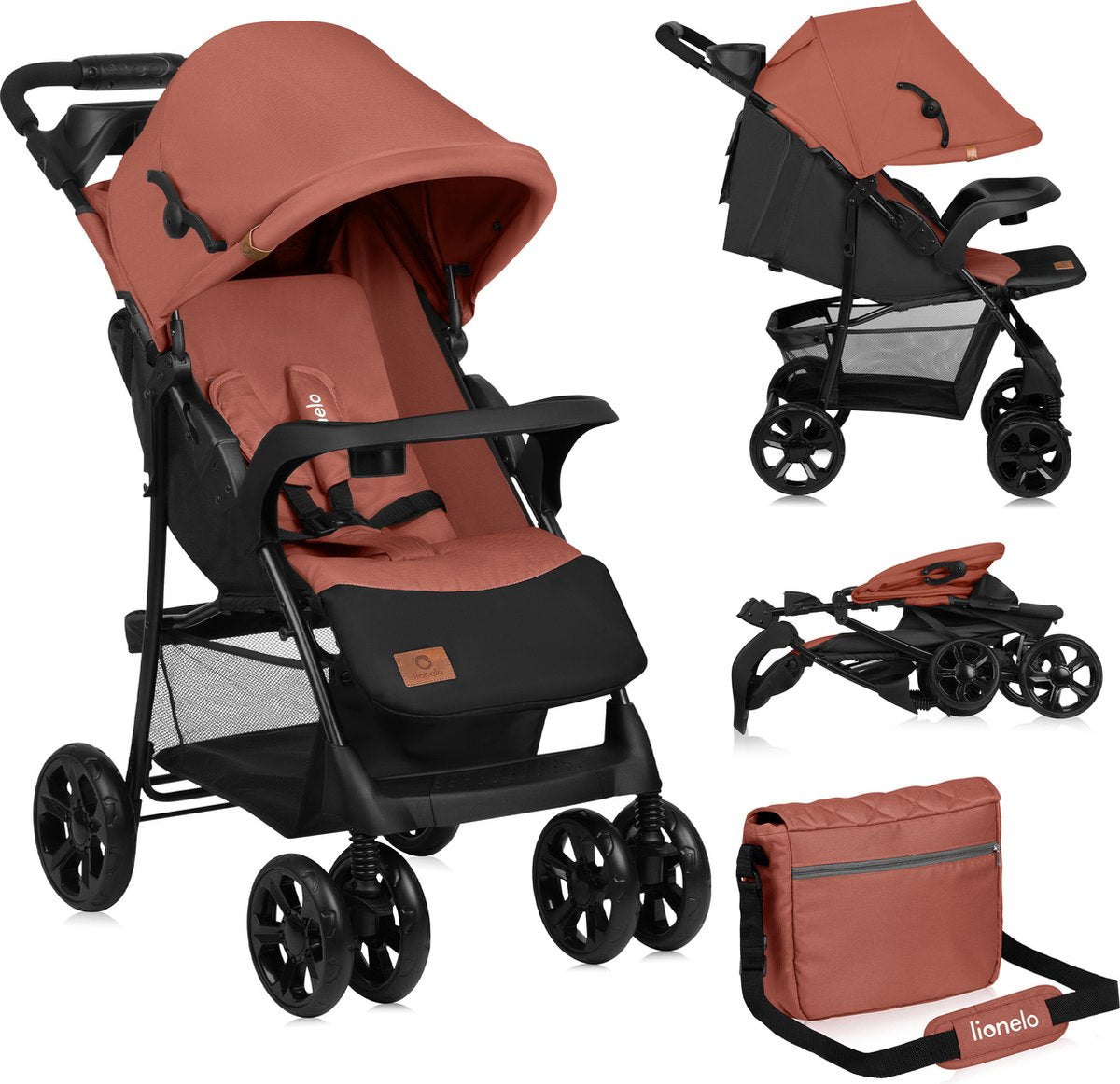Lionelo emma plus - buggy - light and durable stroller - 5-point belt - backrest adjustment to lying position - extended canopy with window - large basket - practical bag and organizer - shock absorbers - suitable for children up to 15 kg-0