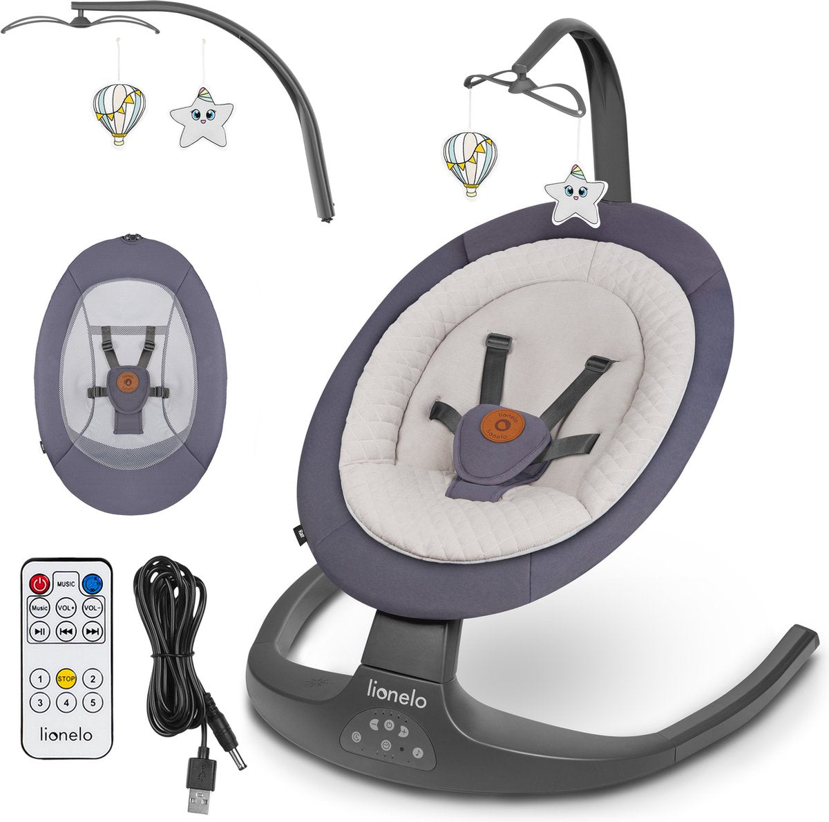 Lionelo ralf - baby swing premium - 2in1 - 5 automatic swing speeds - 0 to 9kg-0