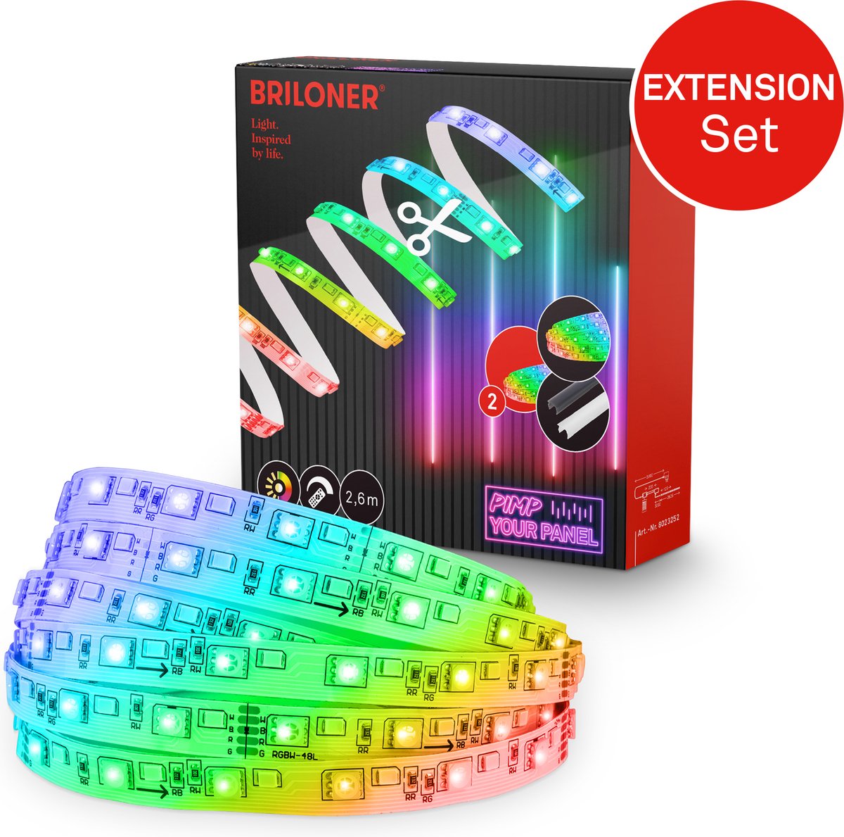 Briloner pimp your panel - extension set LED strip 2.6m - 8023252 - extension set rgb - pimp your panel - can be shortened - self-adhesive - extendable - 262.5 x 1 cm-0