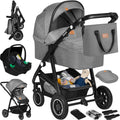 Lionelo bianka stroller 3 in 1 - carrycot + stroller + car seat - large pneumatic tires, full suspension - foldable - adjustable push bar - buggy reversible seat - 0-22kg - accessory set - gray-0