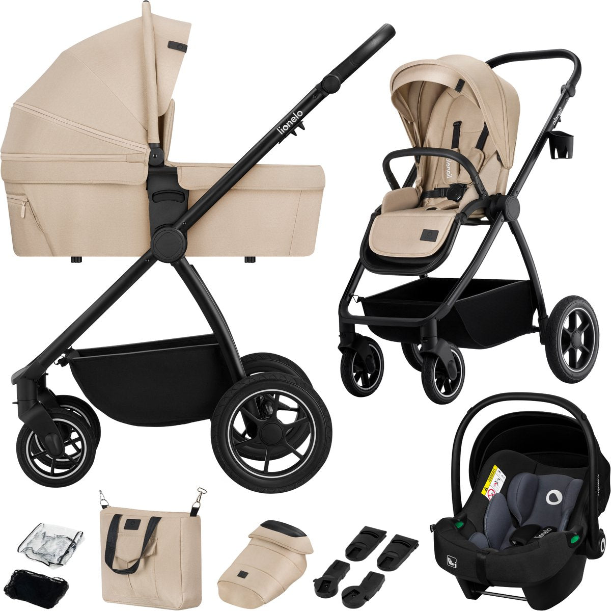 Lionelo Meril 3in1 stroller - buggy - XL carrycot, stroller ADAC-certified car seat - all-terrain wheels - complete accessory set - UPF50+-0