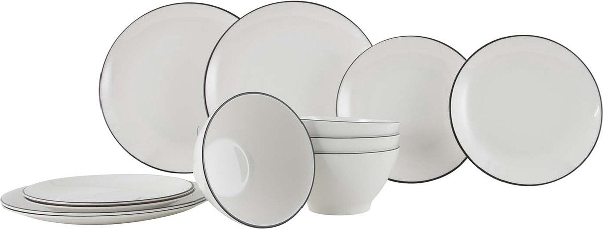 Gimex linea line tableware - black - 12 pieces-0