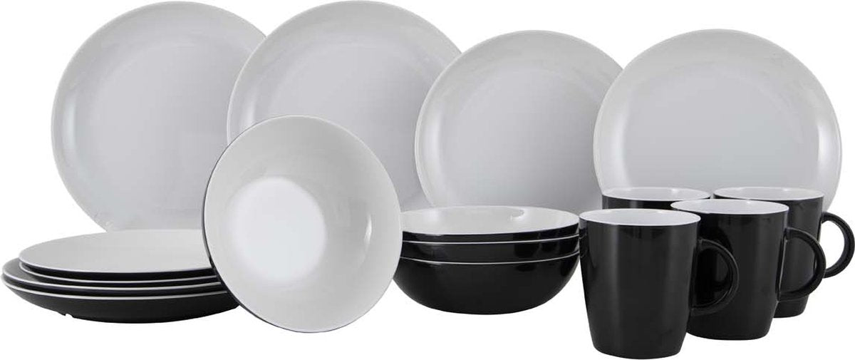Gimex - solid line - tableware - black and white - 16 pieces-0
