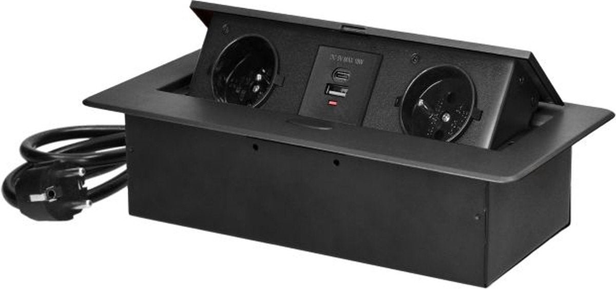 Orno desk power strip with USB A C - pop up power strip with 2 sockets - built-in distribution plug with stainless steel finish - distribution box with 1.5 meter cable - for max. 3680 watts - pin earth - anthracite-0
