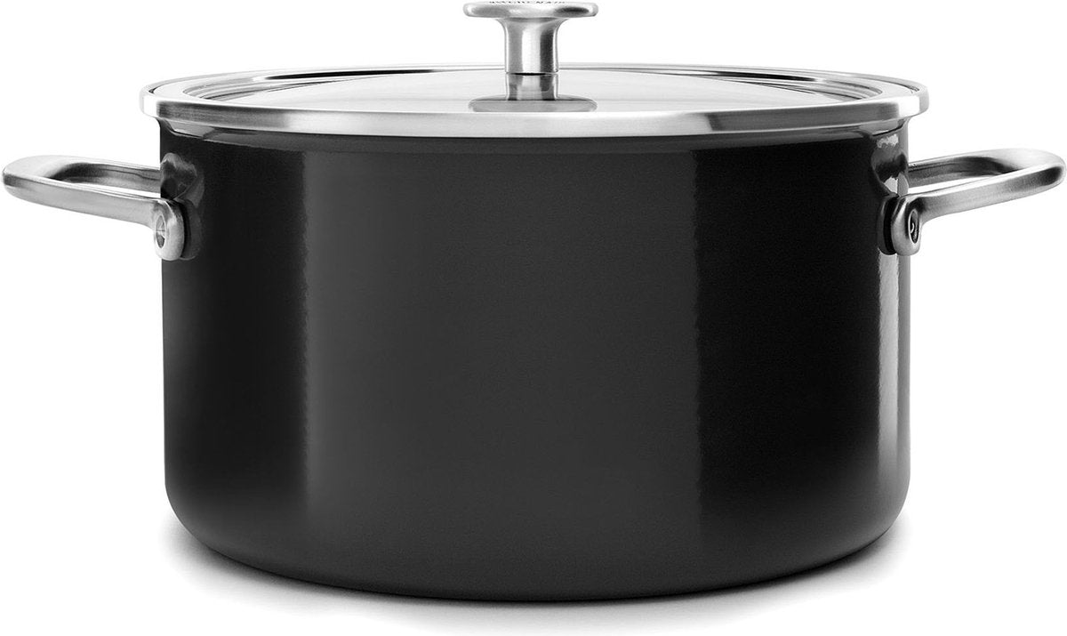 Kitchenaid steel core enamel saucepan - 24 cm - 6l - black-0