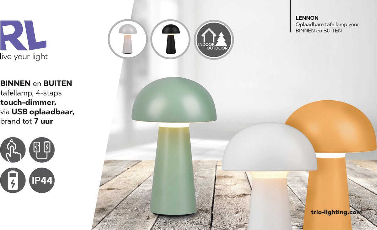 Rl live your light reality lennon - table lamp - olive green - incl. 1x smd 2w - rechargeable - outdoor lamp - dimmable - outdoor lighting - ip44-0