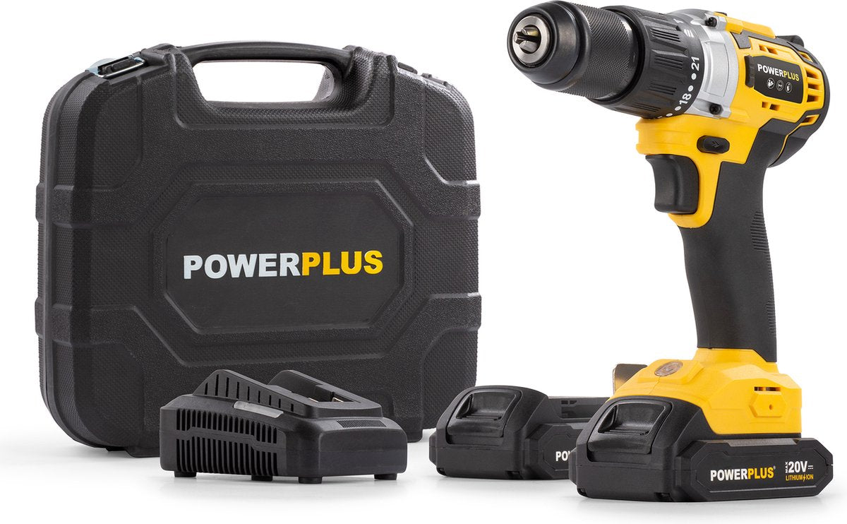 Powerplus accu klopboormachine powx00512 - 3 in 1: boren hamerboren en schroeven, 20 v boormachine, 60 nm, links en rechts schroeven, incl. 2 accu's 2.0 ah en 1 lader-0