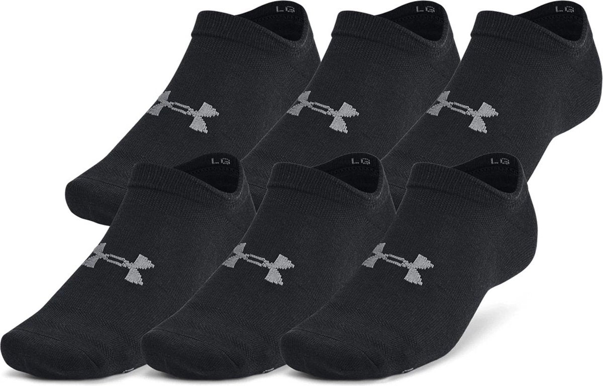 Under armor ua essential no show 6pk unisex sports socks - black - gray-0