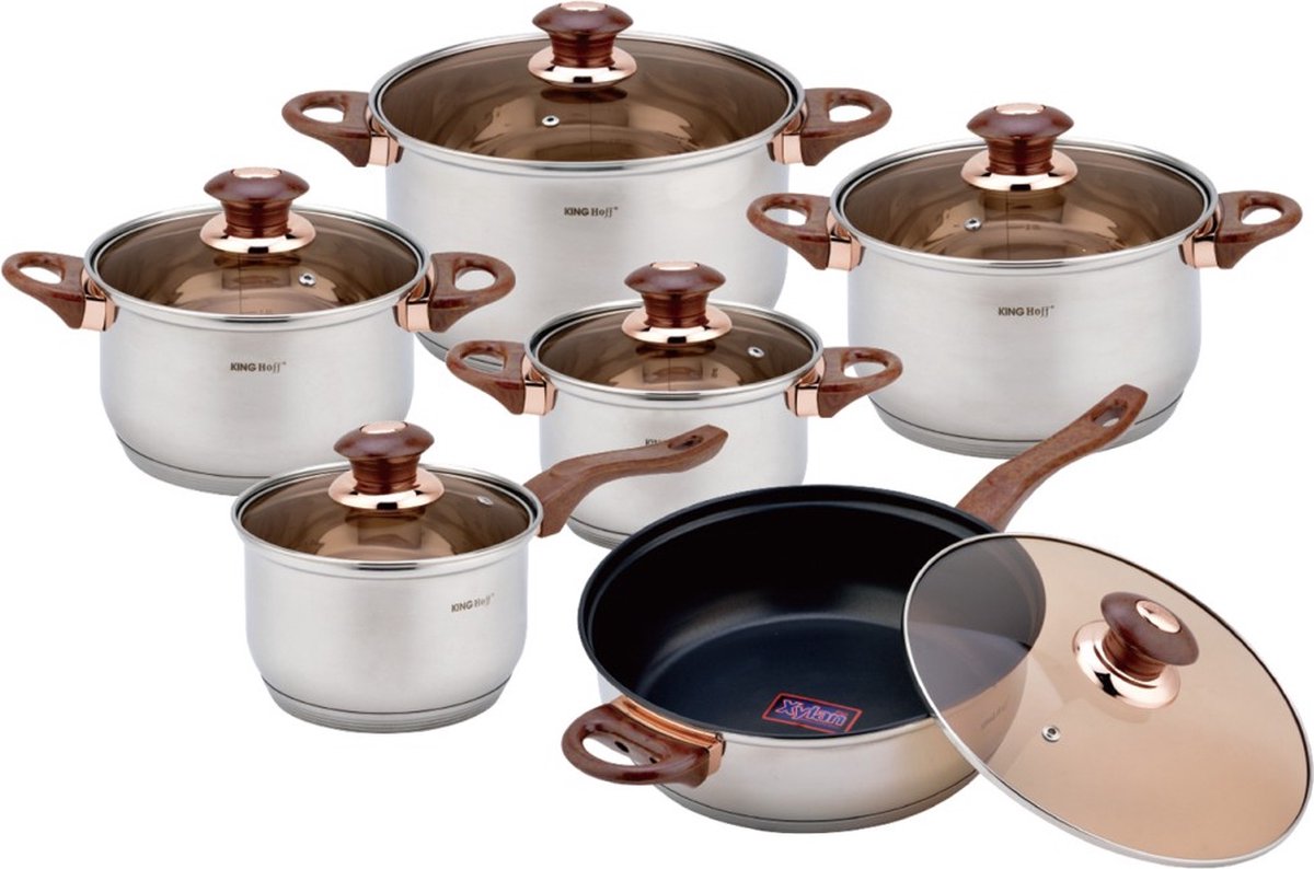 Kinghoff 1768 - pan set - 12 pieces - high-quality stainless steel - thermal base-0