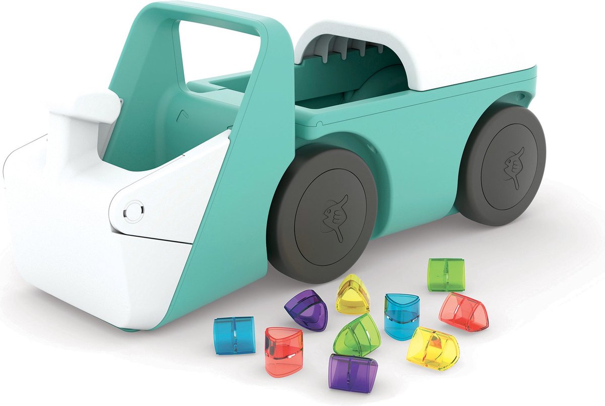 Chillafish walker 1 year with 10 play blocks - blue green - walker for boys and girls up to 3 years - lightweight toy with excavator simulation and storage space - very stable with 4 wheels - model blockie-0