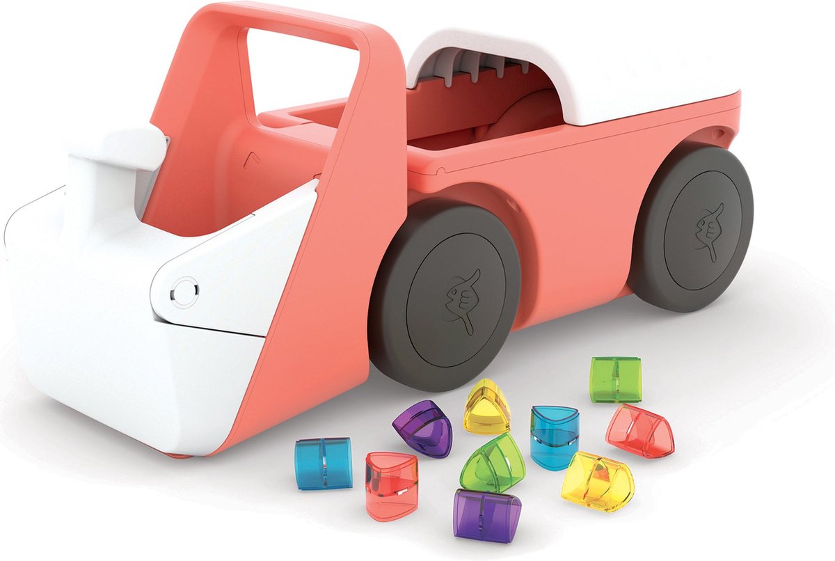 Chillafish walker 1 year with 10 play blocks - pink - walker for boys and girls up to 3 years - lightweight toy with excavator simulation and storage space - very stable with 4 wheels - model blockie-0