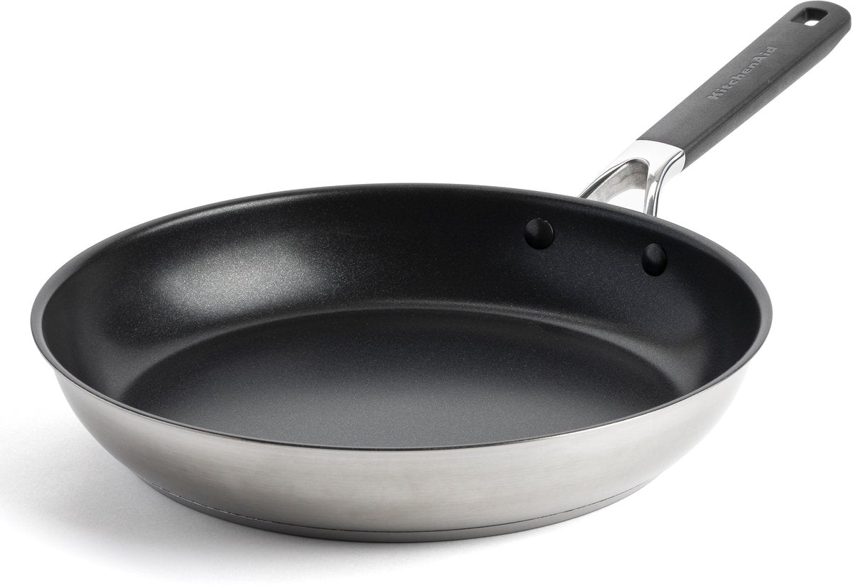 Kitchenaid stainless steel frying pan 28cm - pfas-free non-stick coating - induction frying pan - ceramic pan - oven safe up to 160°c - cold handles - silver-0