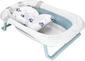 Springos foldable baby bath - foldable - portable - with stopper - thermometer - cushion - up to 12 months - 35 l - blue - white - 82 x 52 x 22 cm-0