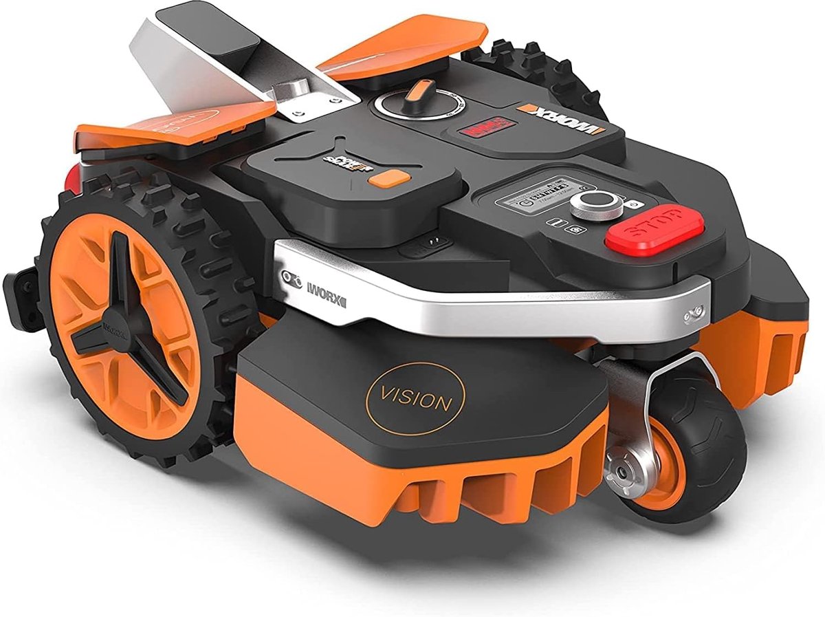 Worx battery robotic lawnmower landroid vision m600 wr206e – incl. battery and charging station | for lawns up to 600 m² | vision ai technology | without perimeter wire | 20v battery-0