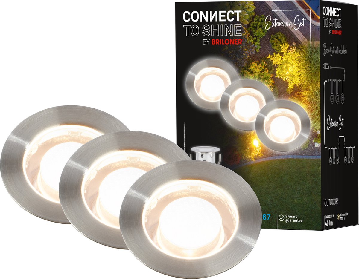 Briloner connect to shine - led grondspot voor buiten - set van 3 - tuinverlichting uitbreidingsset - warm wit licht - ip67 - ø4.5x2.5 cm-0
