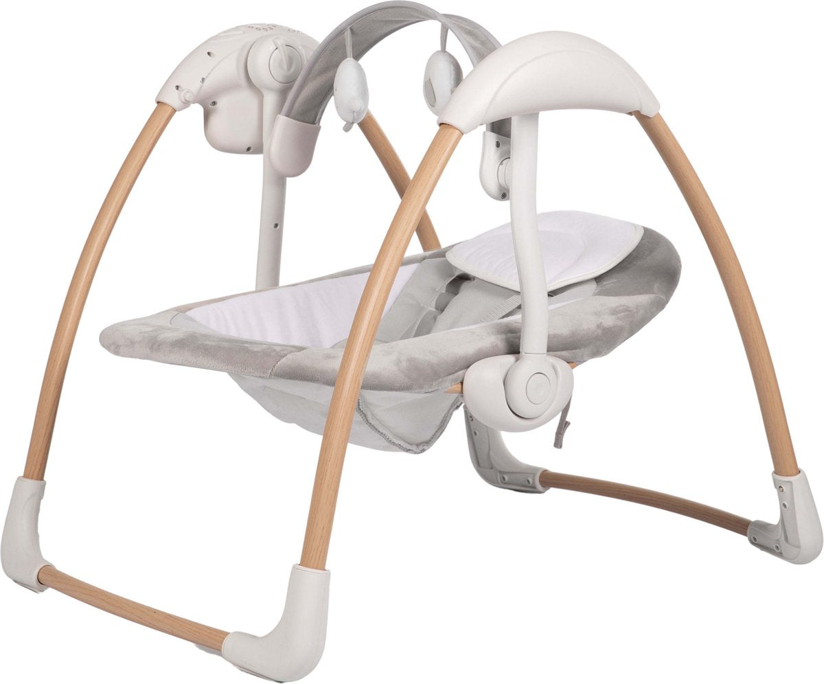 Bo Jungle - schommelstoel - swing baby - tot max. 9 kg - inclusief speelboog - verstelbaar - zachte stof - muziek vibratie functies en natuurgeluiden - timerfunctie - netstroom kabel of batterijen - plooibaar - portable swing dolphy pure white --0