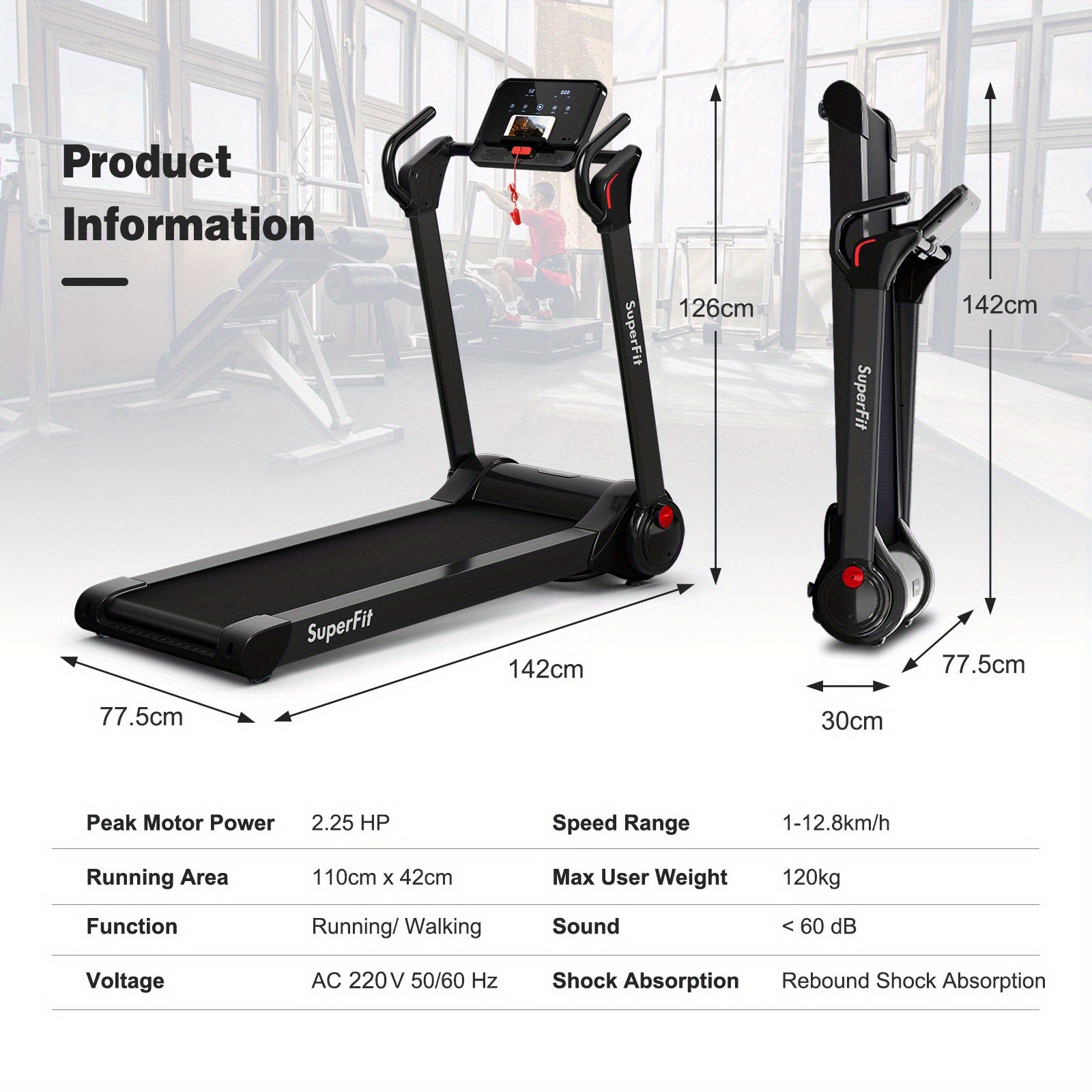 NNETM Folding Electric Treadmill 2.25HP - Black