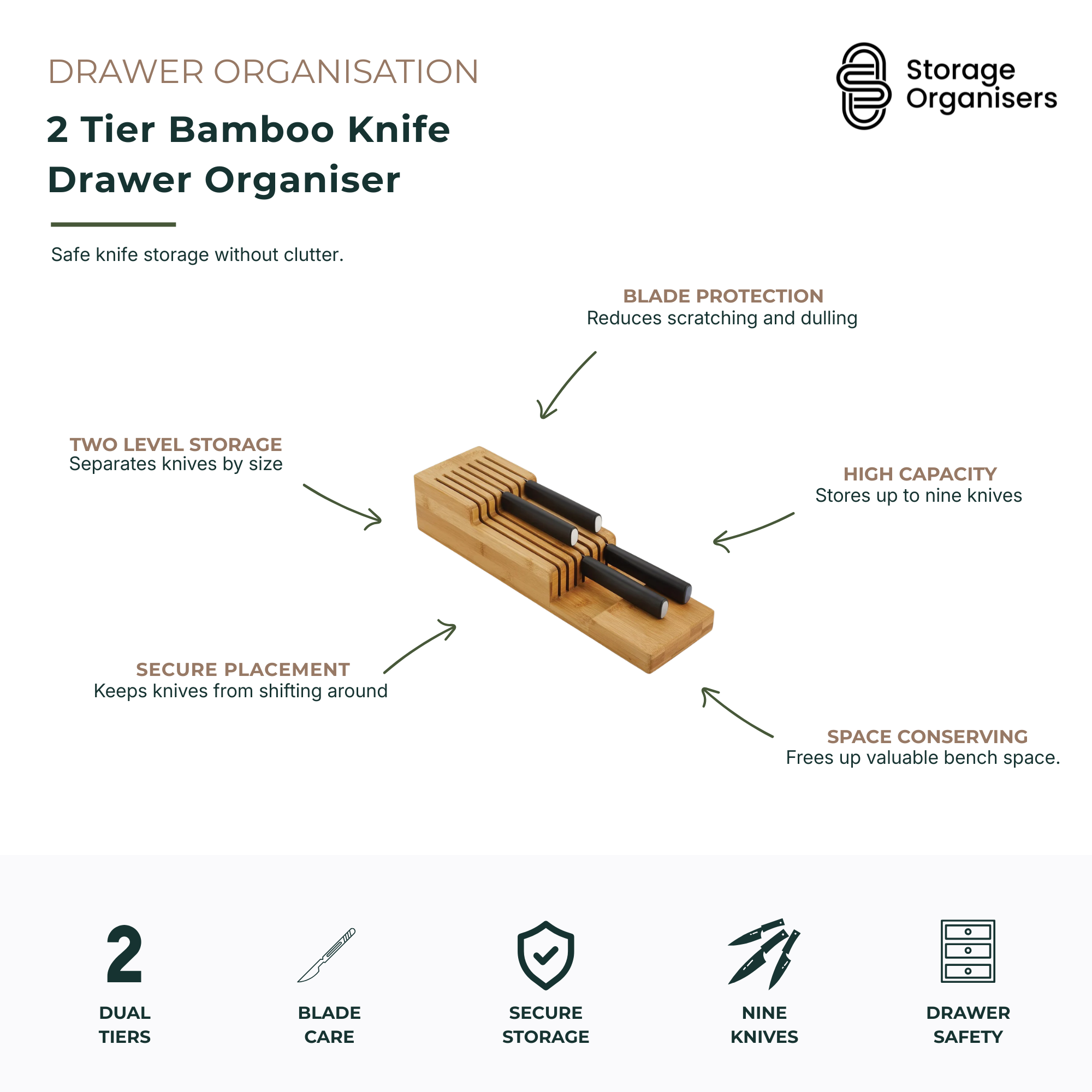 2 Tier Bamboo Knife Drawer Organiser-3