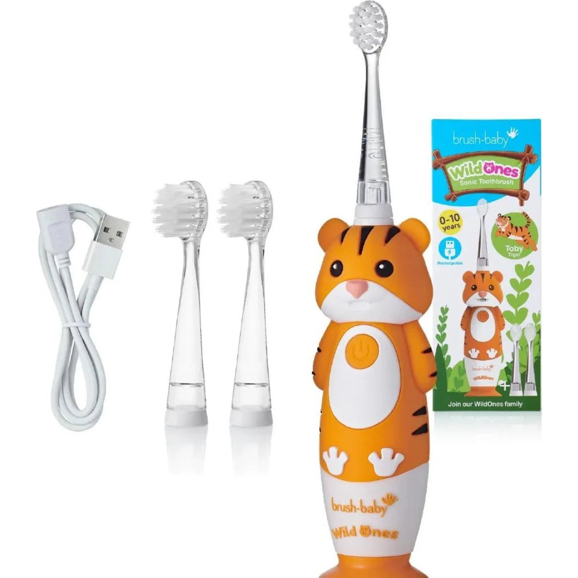 Brush-Baby WildOnes Tiger Elektromos Újratölthető Fogkefe Gyermekeknek-0