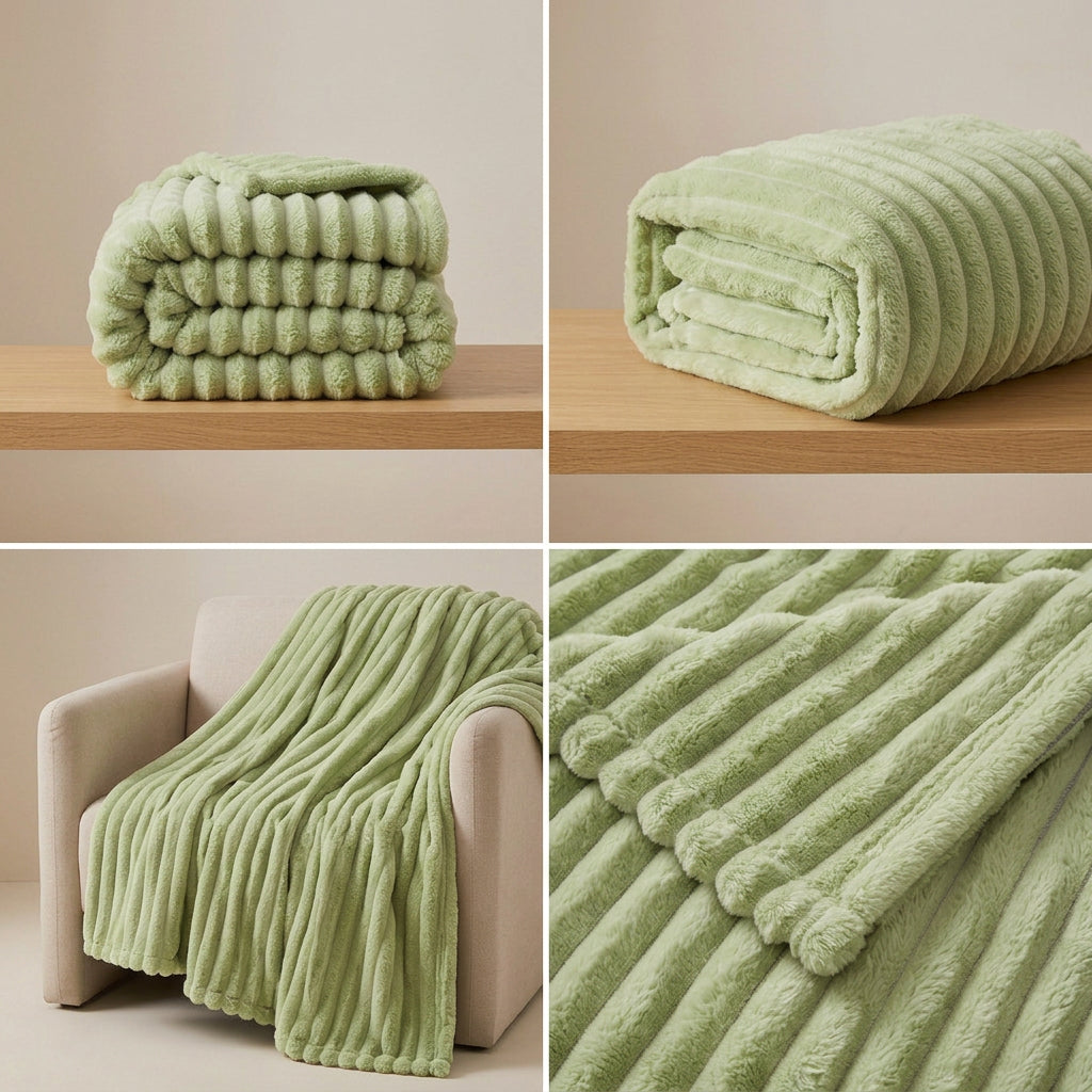 SOGA 230x200cm Light Green Flannel Polyester Throw Blanket