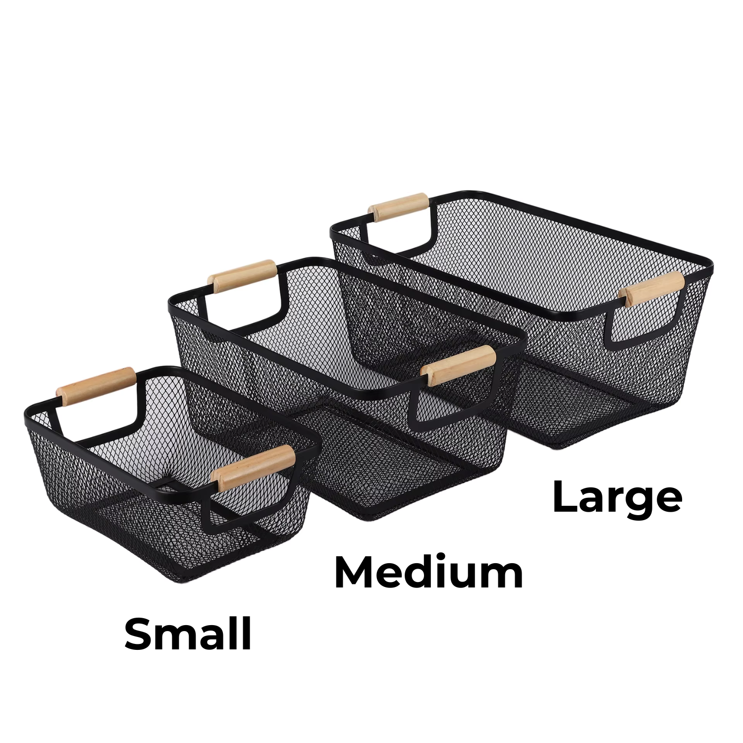 Black Mesh Storage Basket with Wooden Handles