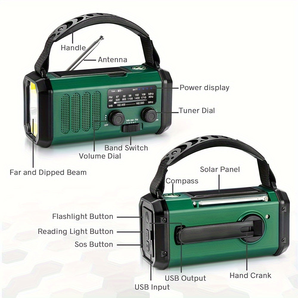 NNETM 10000mAh Solar-Powered Emergency Radio with Flashlight